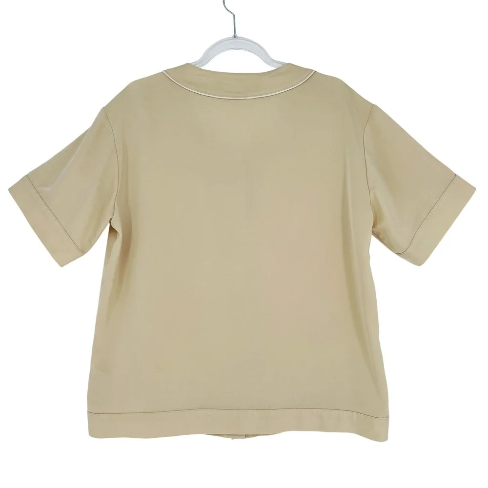 Zara Oversized Jersey Shirt‎ Women XS Tan Baseball Varsity Button Up Sporty